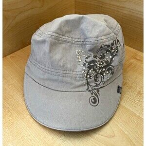 Vtg 2000s Del Sol Color Changing Rhinestone Butterfly Cadet Cap Hat Side Pocket